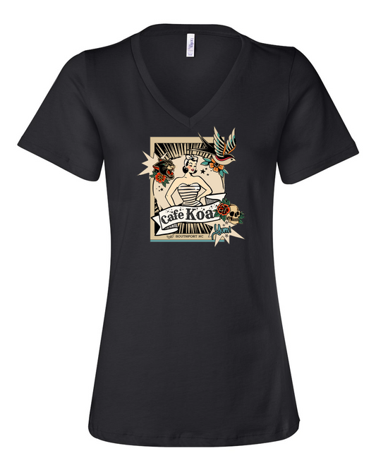 Cafe Koa Flash Art Women’s Relaxed Jersey V-Neck Tee - #6405