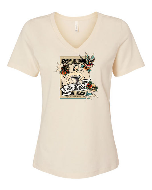 Cafe Koa Flash Art Women’s Relaxed Jersey V-Neck Tee - #6405
