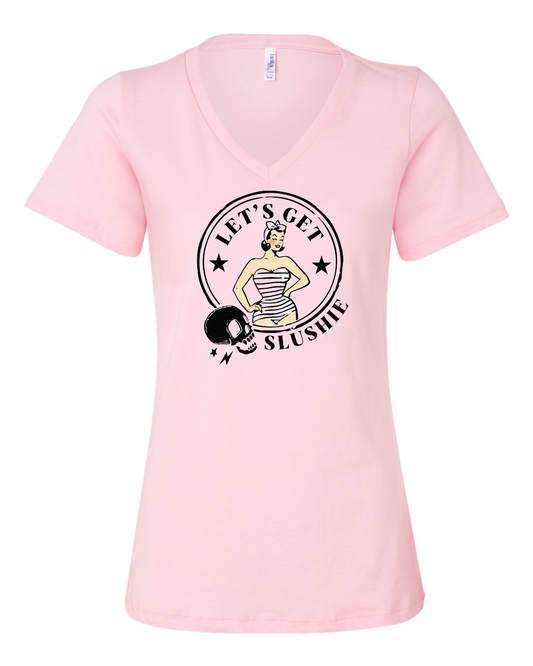 Cafe Koa Lets Get Slushie Women’s Relaxed Jersey V-Neck Tee - #6405